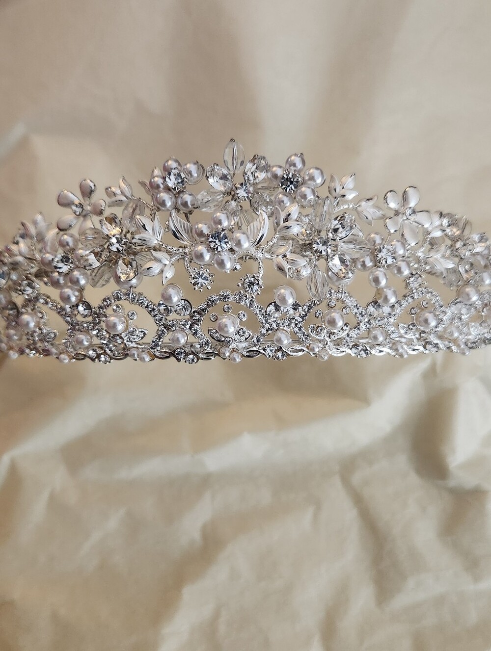 Silver Floral Crystal Bridal Tiara - Women Accessories